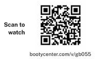QR code from an exercise page, labelled Scan to watch, with the short link bootycenter.com/v/gb055
