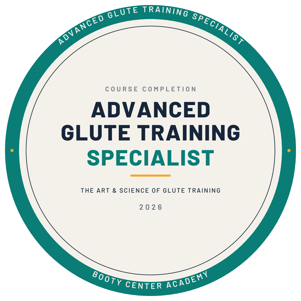 Digital course-completion badge: Advanced Glute Training Specialist, Booty Center Academy