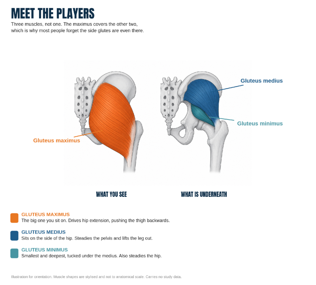 three gluteus maximus, medius and minimu