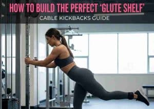Woman in a gym performing cable kickbacks with an ankle strap to build the upper glute shelf.