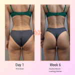 Back view comparison of lower body from Day 1 to Week 6